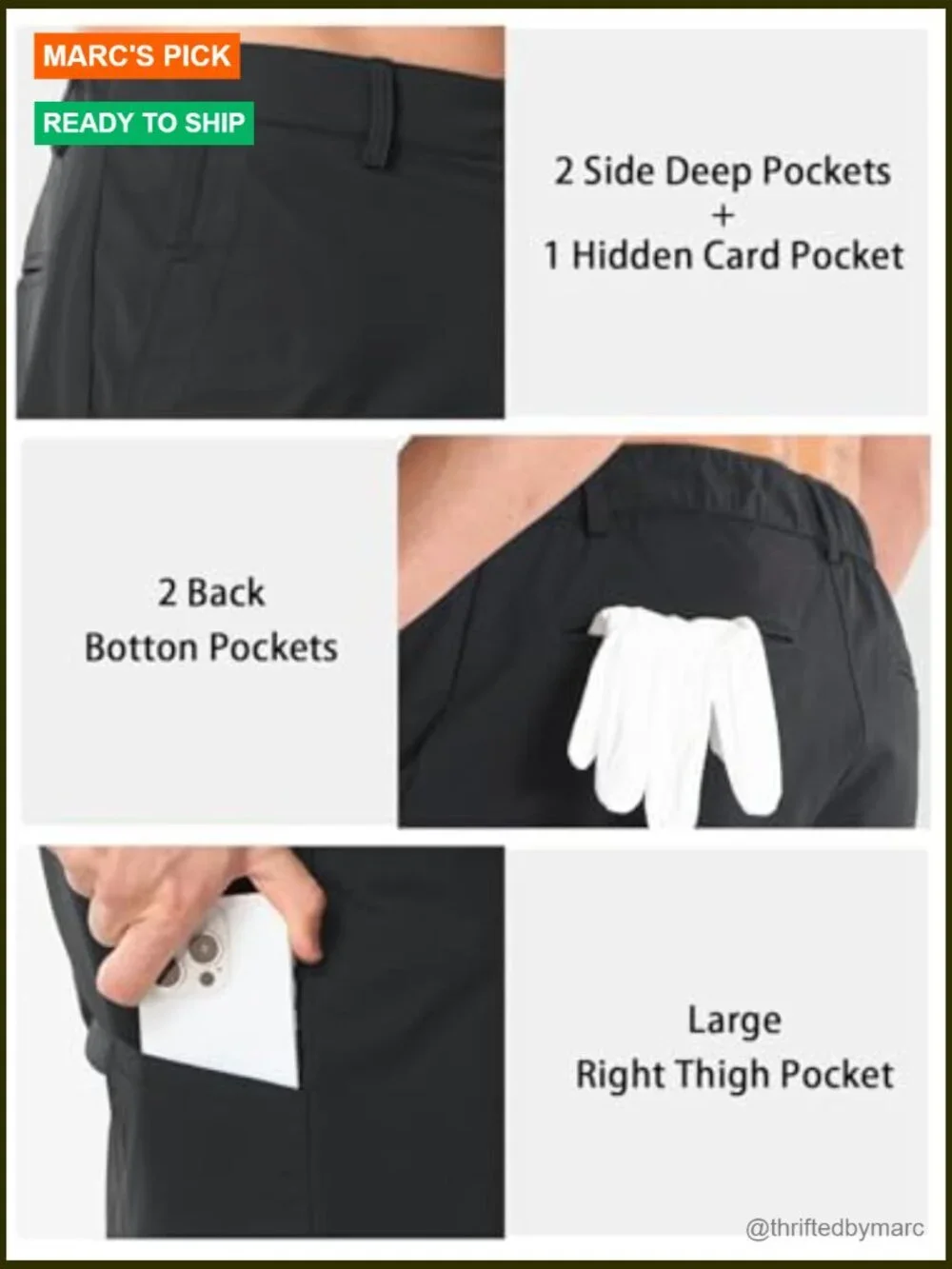 Men's 9-Inch Stretch Golf Shorts Quick Dry 6 Pockets Casual Hybrid
